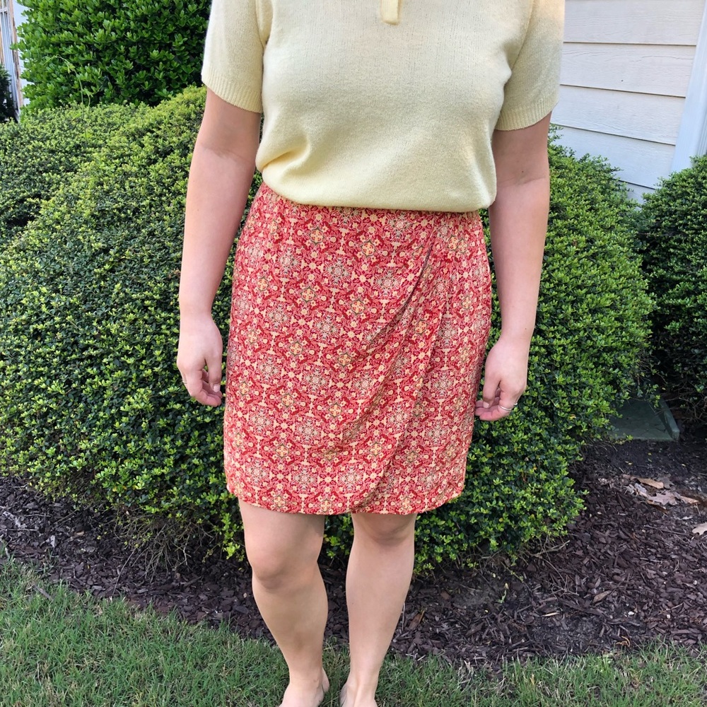 Vintage red printed wrap skirt